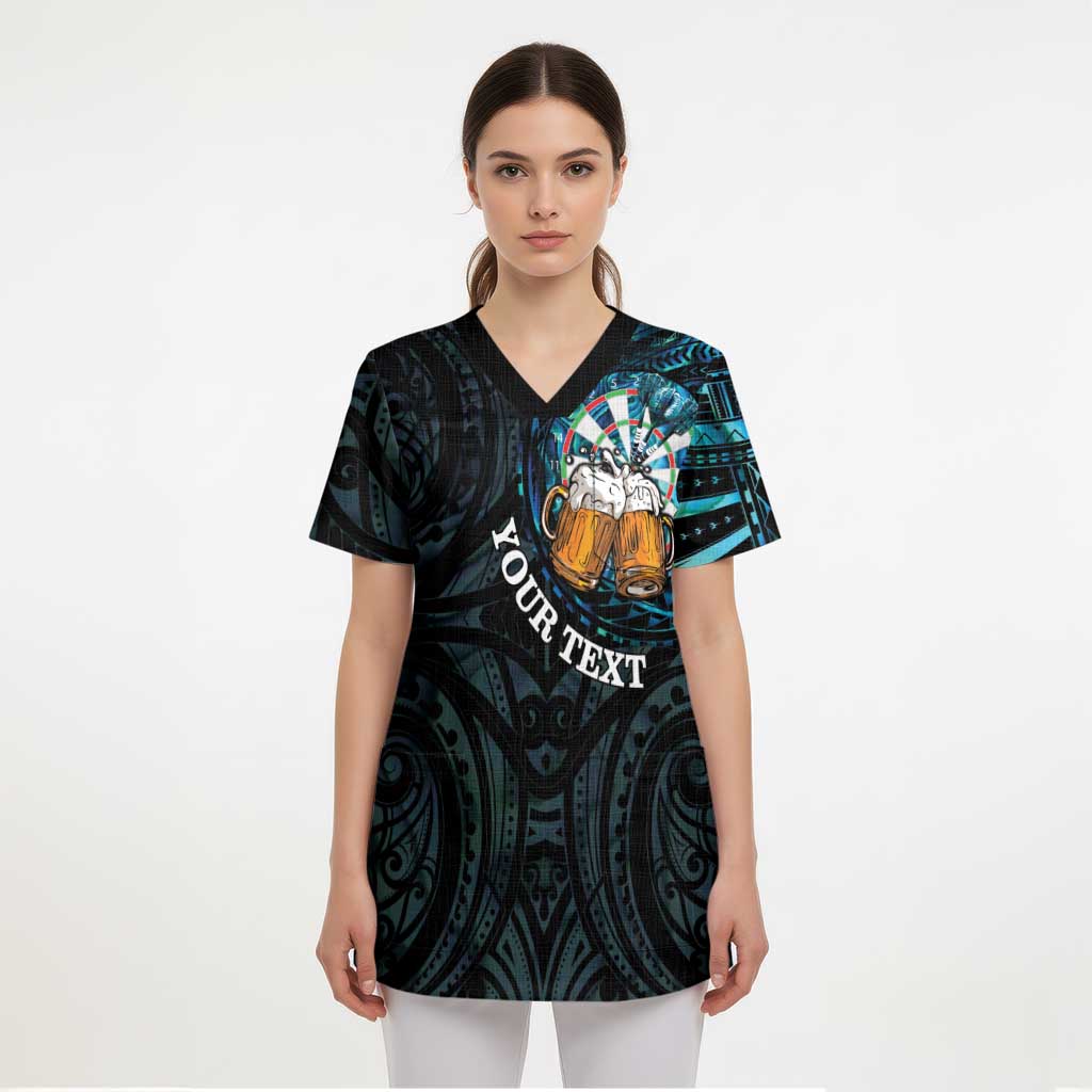 Personalized New Zealand Darts Beer Scrub Top Paua Shell Aotearoa Maori Tattoo - Aussie Hoodie