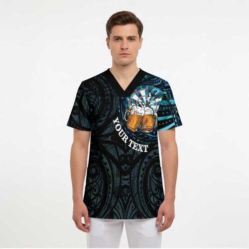 Personalized New Zealand Darts Beer Scrub Top Paua Shell Aotearoa Maori Tattoo - Aussie Hoodie