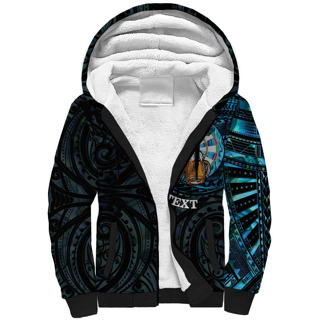 Personalized New Zealand Darts Beer Sherpa Hoodie Paua Shell Aotearoa Maori Tattoo - Aussie Hoodie