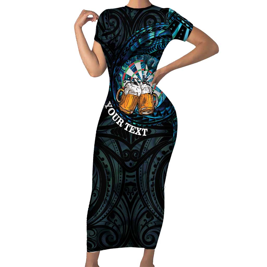Personalized New Zealand Darts Beer Short Sleeve Bodycon Dress Paua Shell Aotearoa Maori Tattoo - Aussie Hoodie