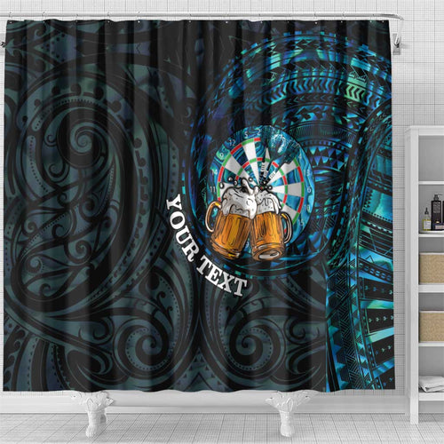 Personalized New Zealand Darts Beer Shower Curtain Paua Shell Aotearoa Maori Tattoo - Aussie Hoodie