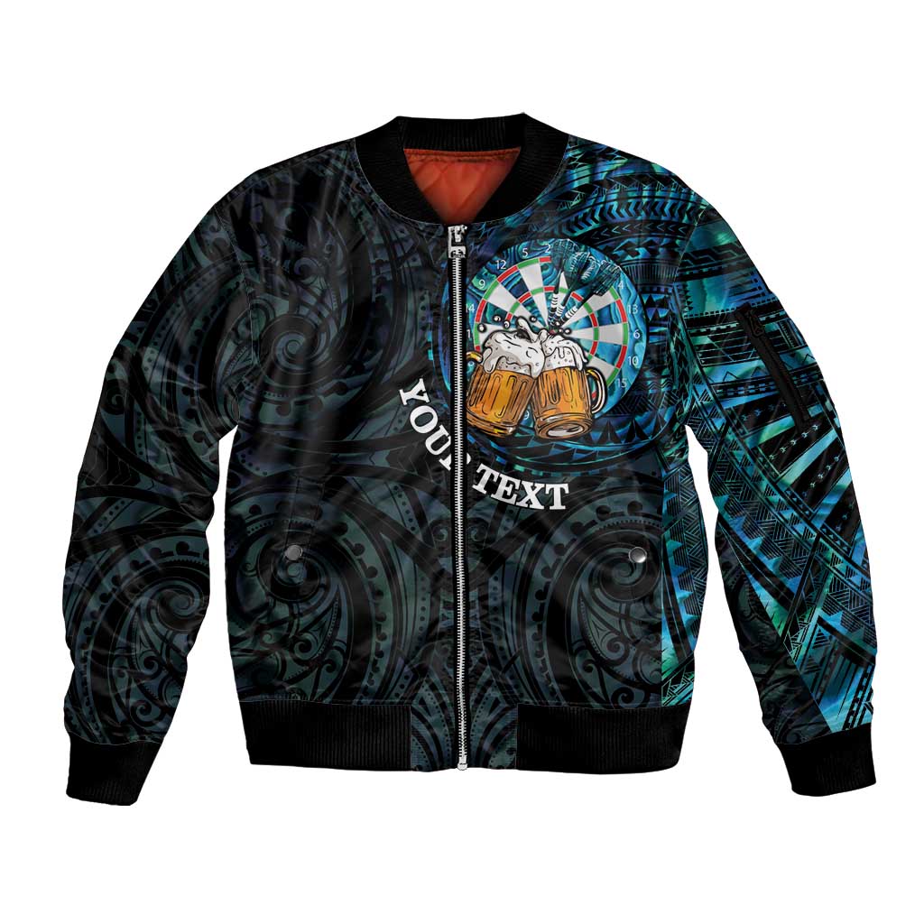 Personalized New Zealand Darts Beer Sleeve Zip Bomber Jacket Paua Shell Aotearoa Maori Tattoo - Aussie Hoodie