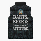 Personalized New Zealand Darts Beer Sleeveless Puffer Jacket Paua Shell Aotearoa Maori Tattoo - Aussie Hoodie