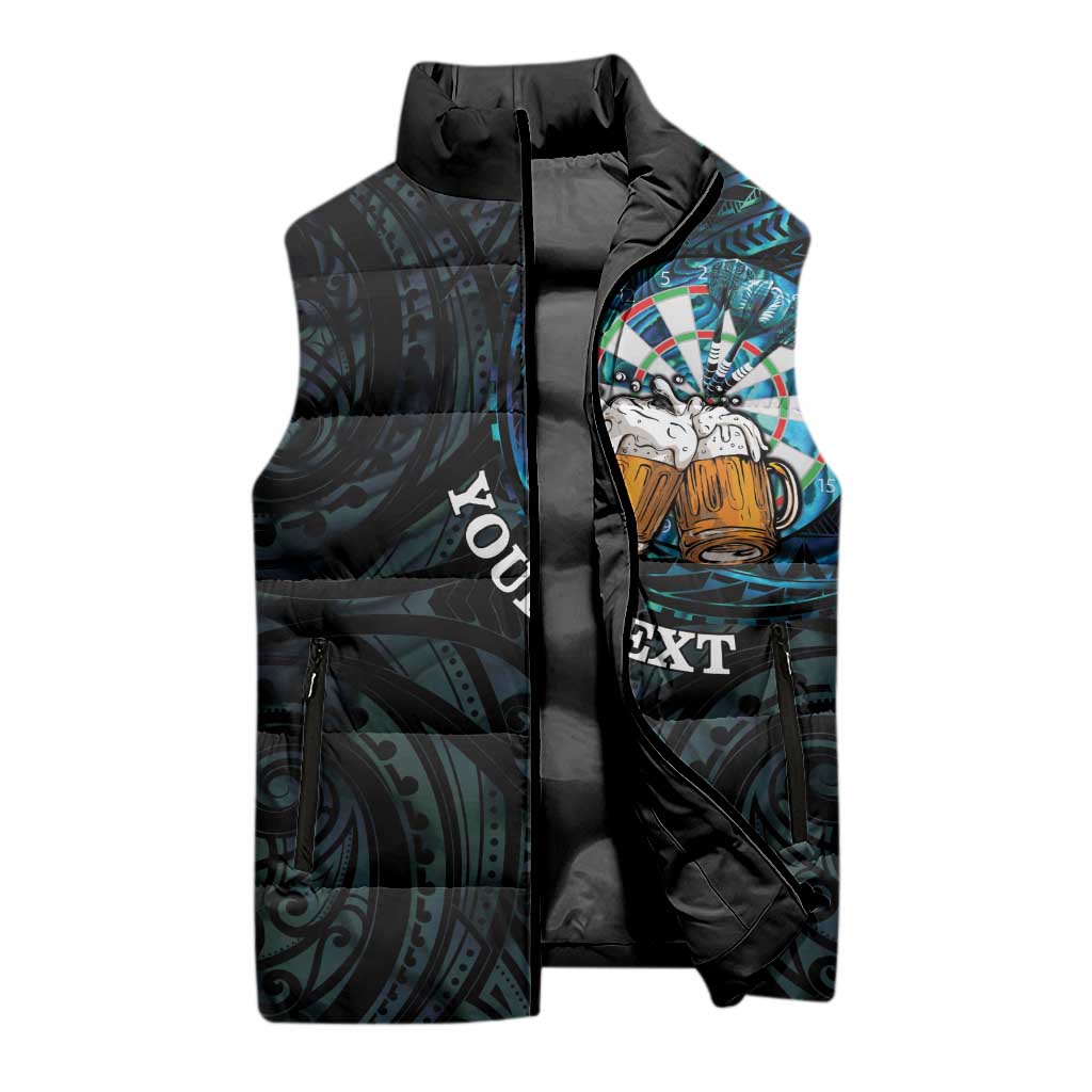 Personalized New Zealand Darts Beer Sleeveless Puffer Jacket Paua Shell Aotearoa Maori Tattoo - Aussie Hoodie