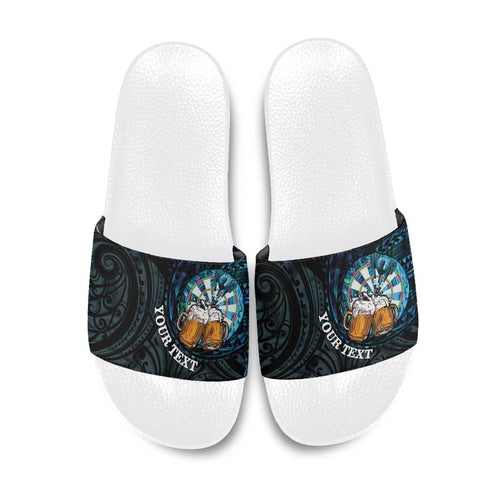 Personalized New Zealand Darts Beer Slide Sandals Paua Shell Aotearoa Maori Tattoo - Aussie Hoodie