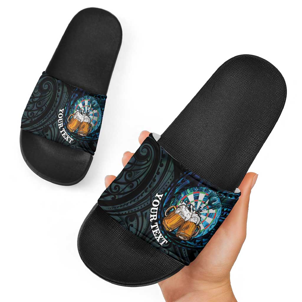 Personalized New Zealand Darts Beer Slide Sandals Paua Shell Aotearoa Maori Tattoo - Aussie Hoodie