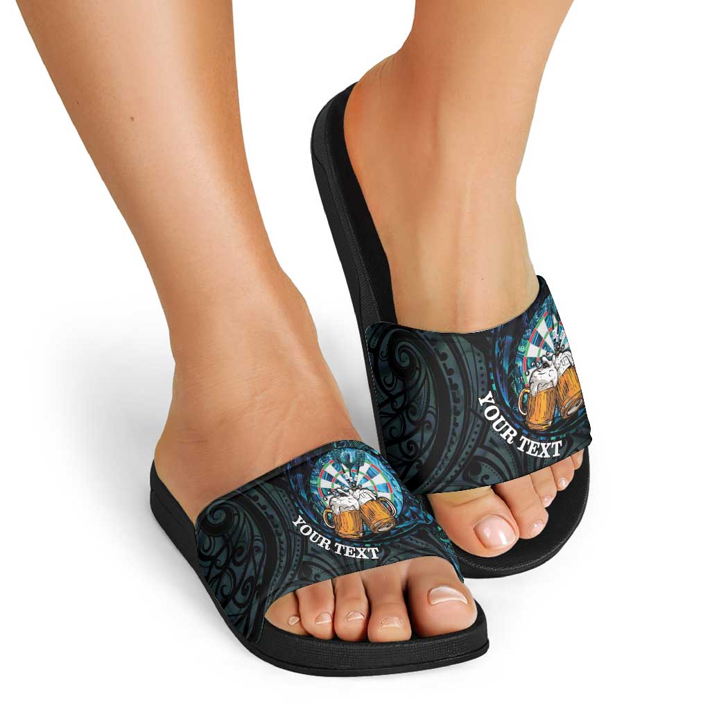 Personalized New Zealand Darts Beer Slide Sandals Paua Shell Aotearoa Maori Tattoo - Aussie Hoodie