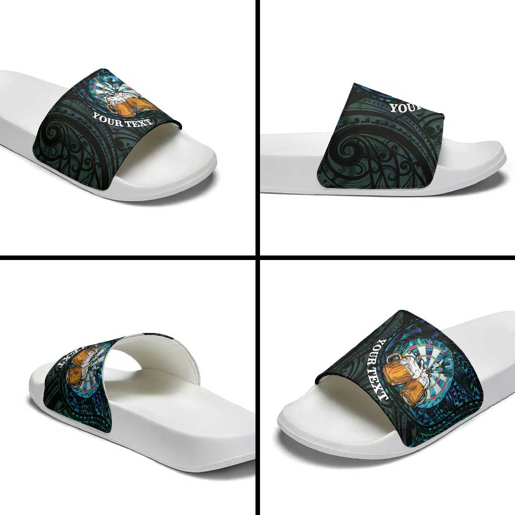 Personalized New Zealand Darts Beer Slide Sandals Paua Shell Aotearoa Maori Tattoo - Aussie Hoodie