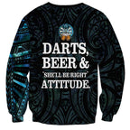 Personalized New Zealand Darts Beer Sweatshirt Paua Shell Aotearoa Maori Tattoo - Aussie Hoodie