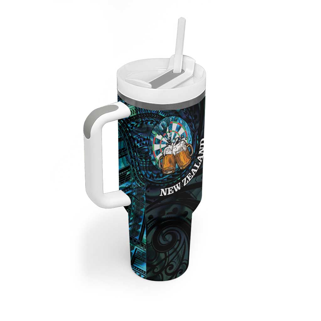 Personalized New Zealand Darts Beer Tumbler With Handle Paua Shell Aotearoa Maori Tattoo - Aussie Hoodie
