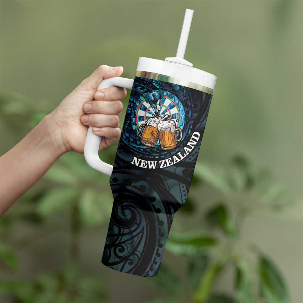 Personalized New Zealand Darts Beer Tumbler With Handle Paua Shell Aotearoa Maori Tattoo - Aussie Hoodie