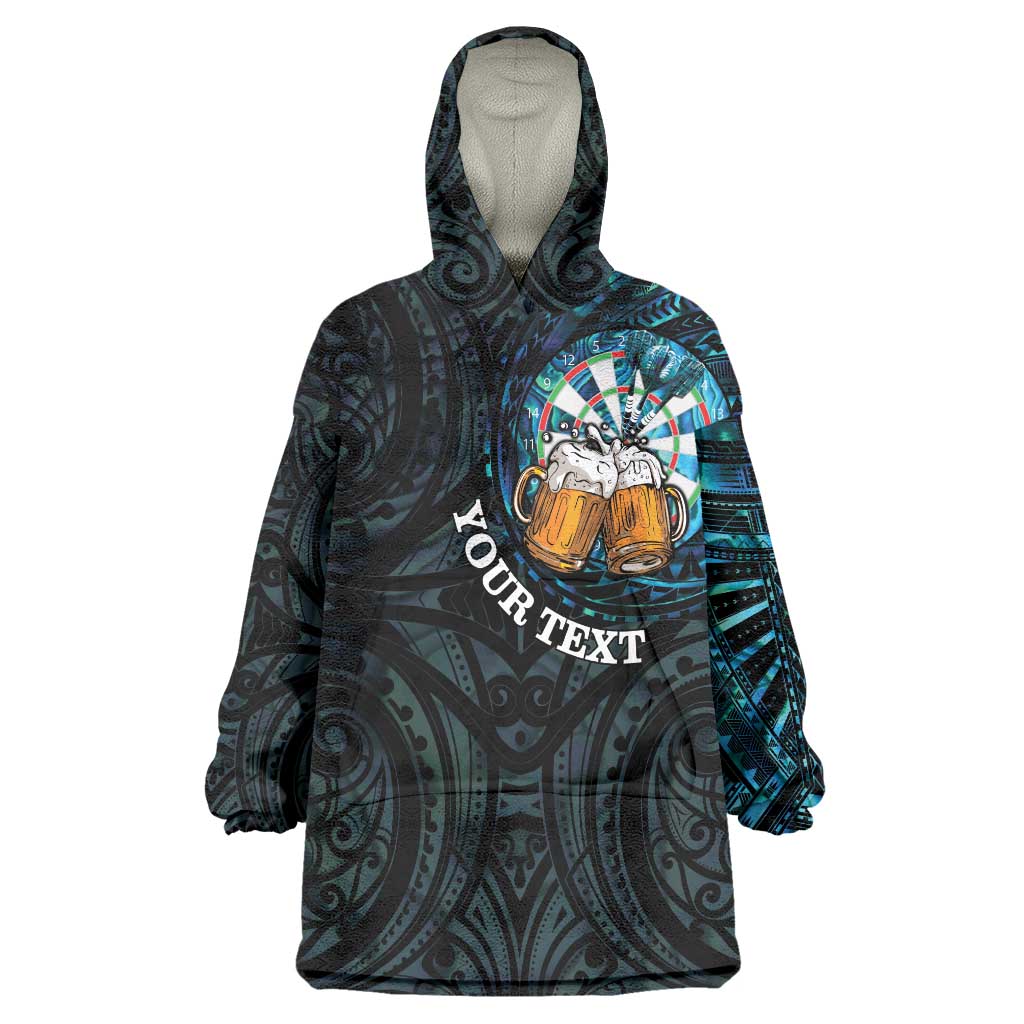 Personalized New Zealand Darts Beer Wearable Blanket Hoodie Paua Shell Aotearoa Maori Tattoo - Aussie Hoodie