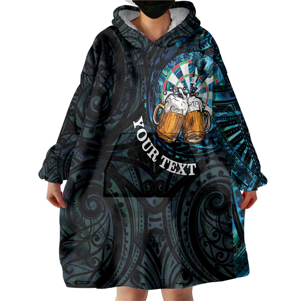 Personalized New Zealand Darts Beer Wearable Blanket Hoodie Paua Shell Aotearoa Maori Tattoo - Aussie Hoodie