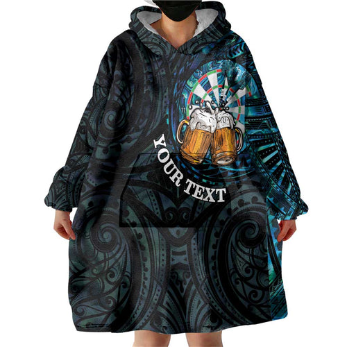 Personalized New Zealand Darts Beer Wearable Blanket Hoodie Paua Shell Aotearoa Maori Tattoo - Aussie Hoodie