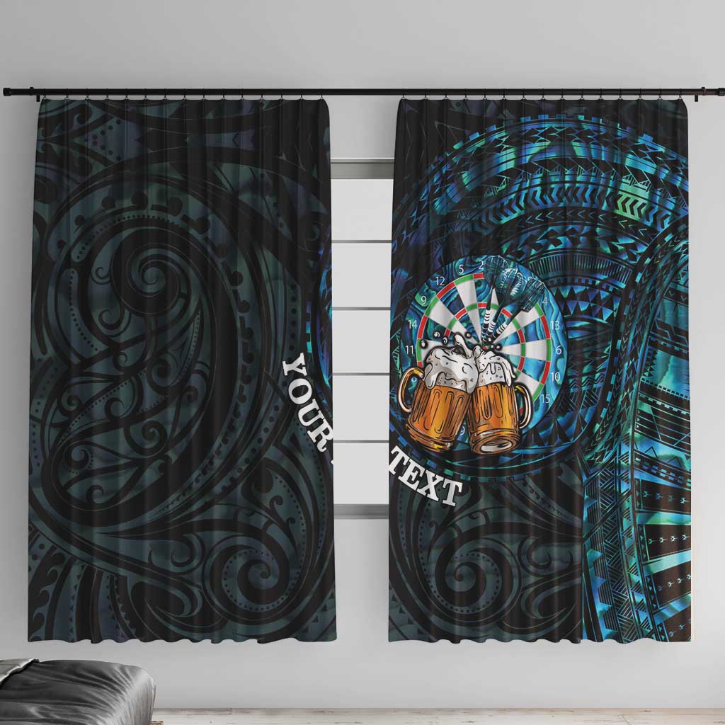 Personalized New Zealand Darts Beer Window Curtain Paua Shell Aotearoa Maori Tattoo - Aussie Hoodie