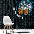 Personalized New Zealand Darts Beer Window Curtain Paua Shell Aotearoa Maori Tattoo - Aussie Hoodie