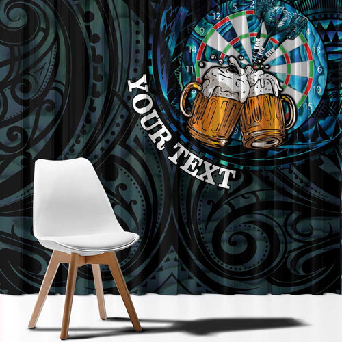 Personalized New Zealand Darts Beer Window Curtain Paua Shell Aotearoa Maori Tattoo - Aussie Hoodie
