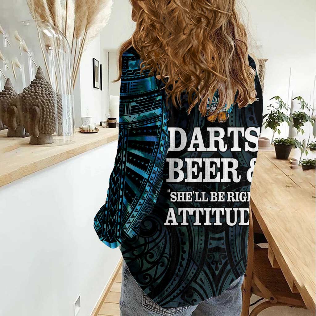 Personalized New Zealand Darts Beer Women Casual Shirt Paua Shell Aotearoa Maori Tattoo - Aussie Hoodie