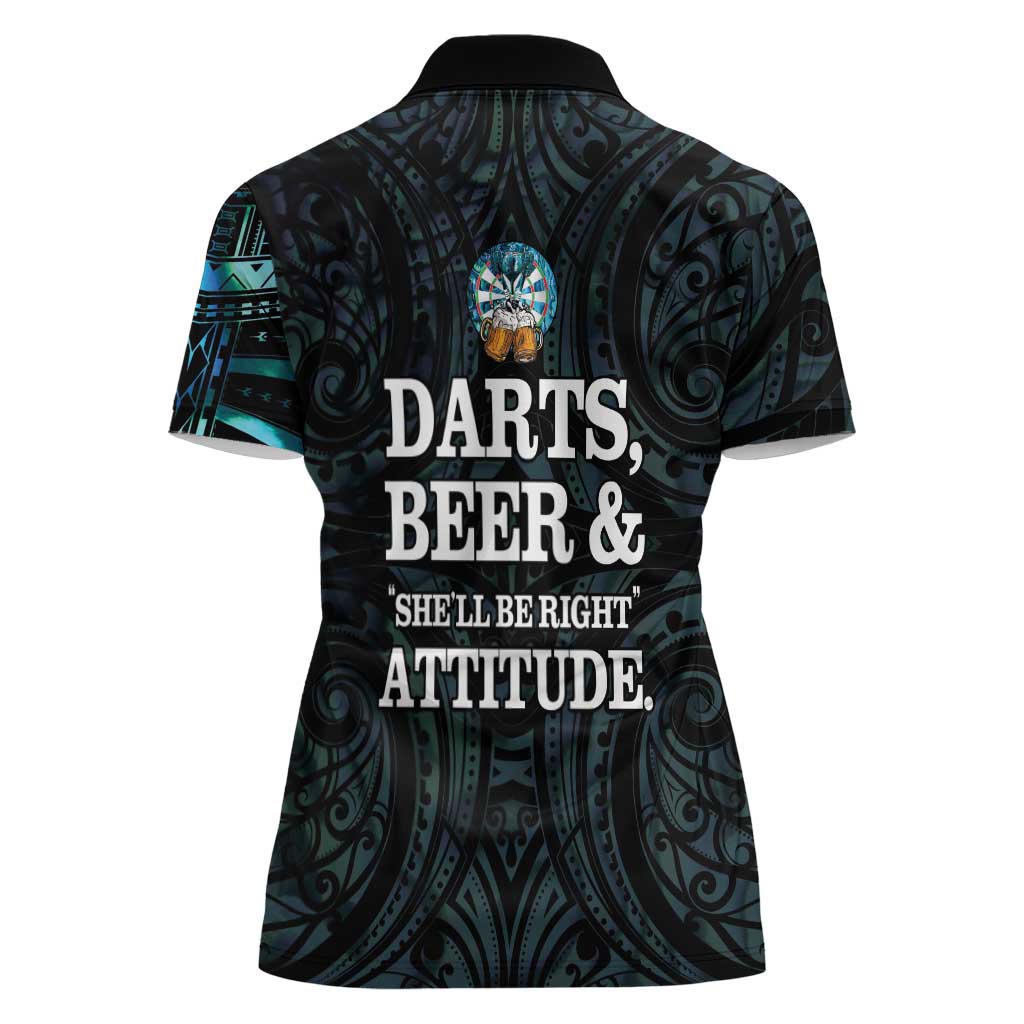 Personalized New Zealand Darts Beer Women Polo Shirt Paua Shell Aotearoa Maori Tattoo - Aussie Hoodie