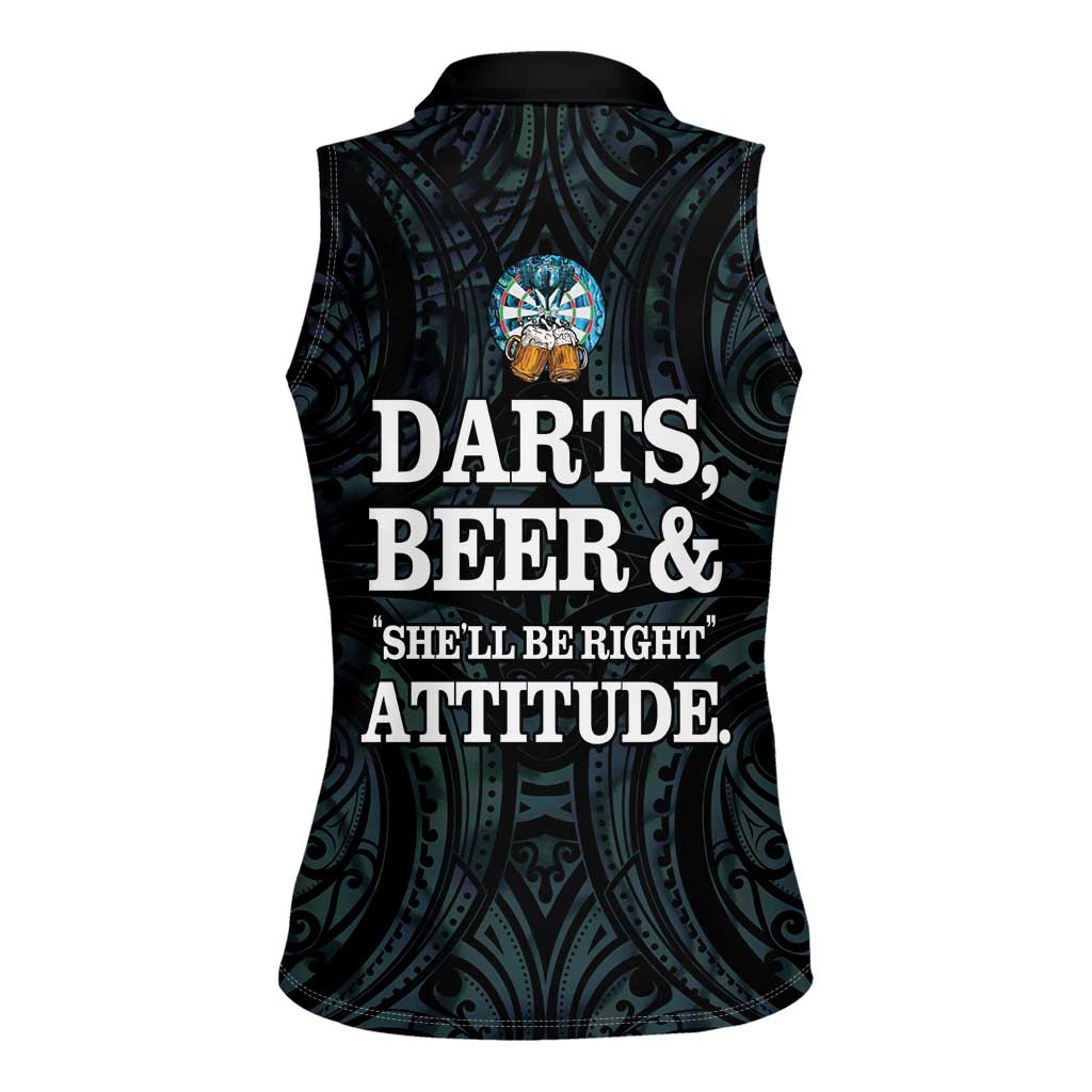 Personalized New Zealand Darts Beer Women Sleeveless Polo Shirt Paua Shell Aotearoa Maori Tattoo - Aussie Hoodie