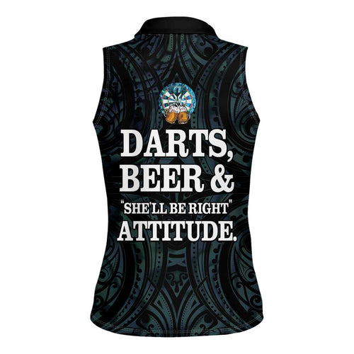Personalized New Zealand Darts Beer Women Sleeveless Polo Shirt Paua Shell Aotearoa Maori Tattoo - Aussie Hoodie