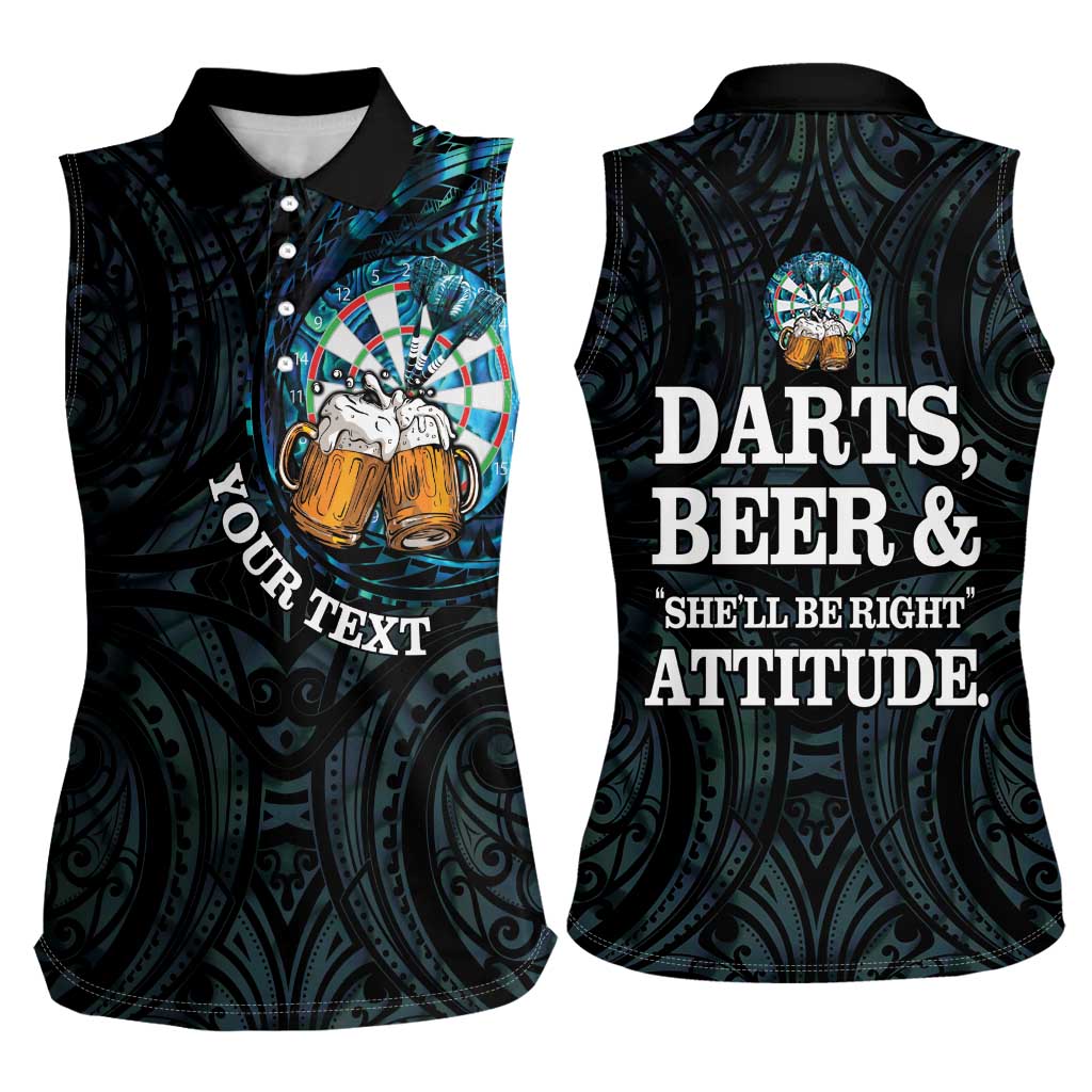 Personalized New Zealand Darts Beer Women Sleeveless Polo Shirt Paua Shell Aotearoa Maori Tattoo - Aussie Hoodie
