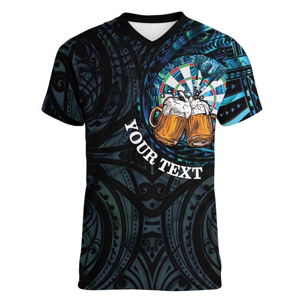 Personalized New Zealand Darts Beer Women V-Neck T-Shirt Paua Shell Aotearoa Maori Tattoo - Aussie Hoodie