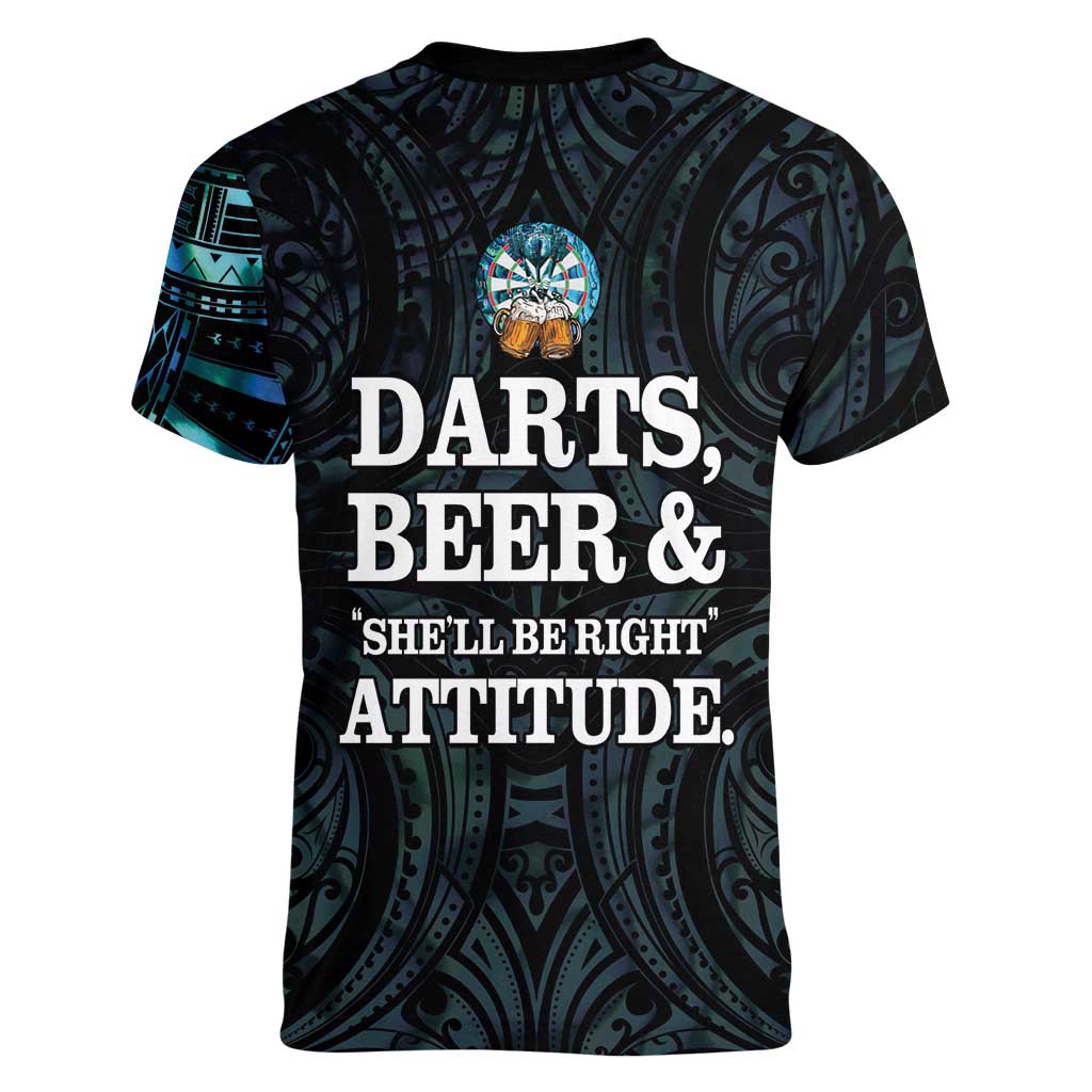 Personalized New Zealand Darts Beer Women V-Neck T-Shirt Paua Shell Aotearoa Maori Tattoo - Aussie Hoodie