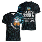Personalized New Zealand Darts Beer Women V-Neck T-Shirt Paua Shell Aotearoa Maori Tattoo - Aussie Hoodie