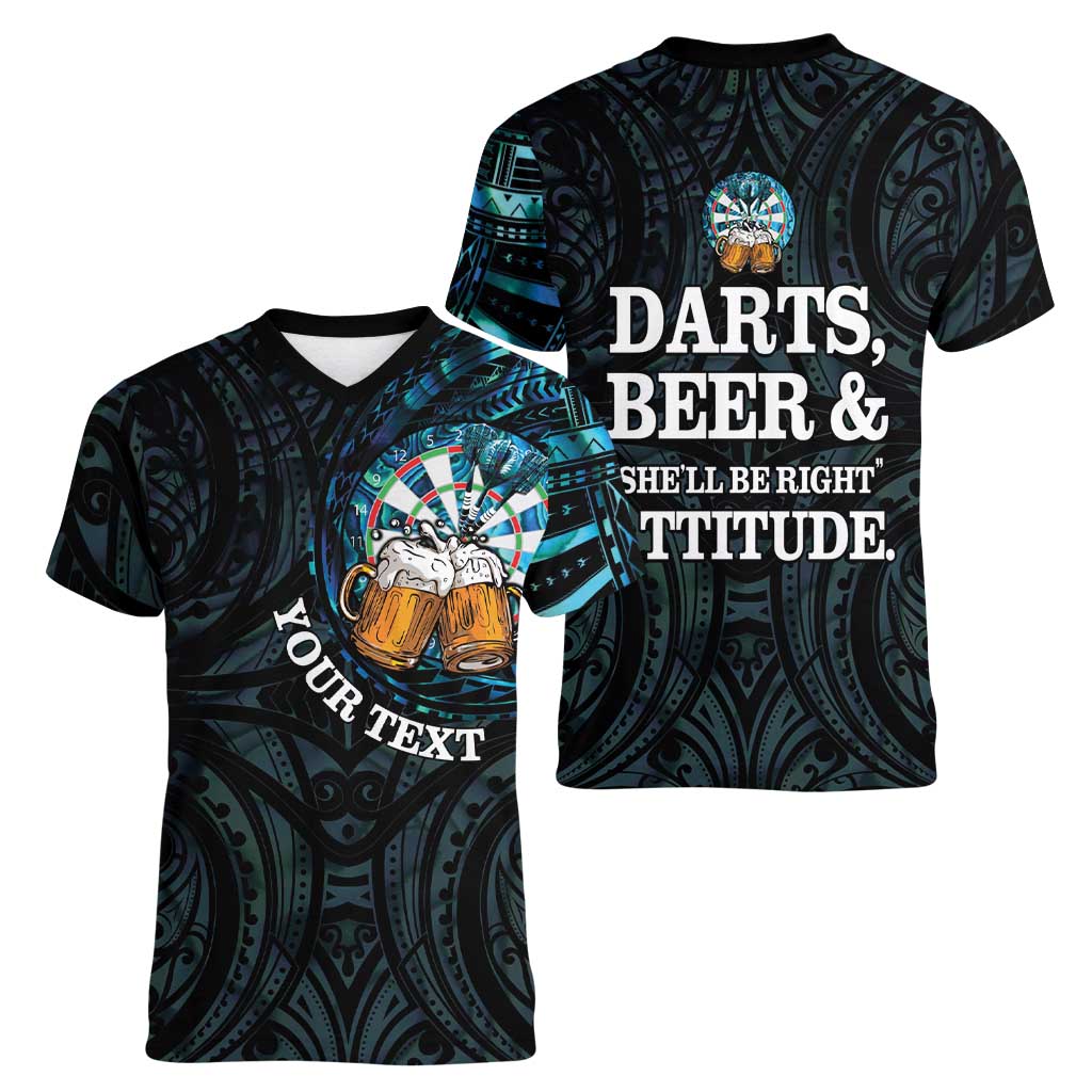 Personalized New Zealand Darts Beer Women V-Neck T-Shirt Paua Shell Aotearoa Maori Tattoo - Aussie Hoodie