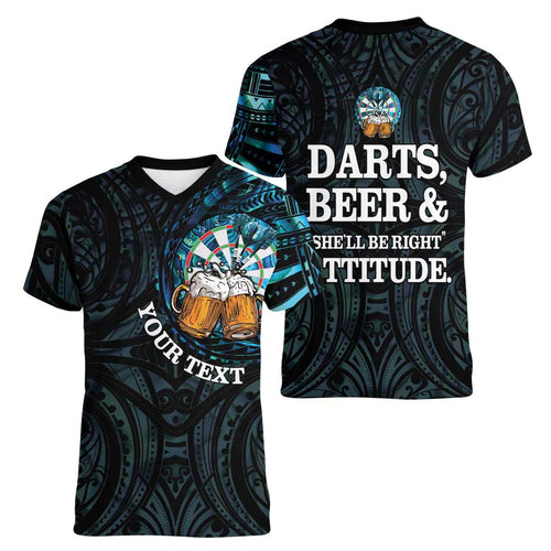 Personalized New Zealand Darts Beer Women V-Neck T-Shirt Paua Shell Aotearoa Maori Tattoo - Aussie Hoodie