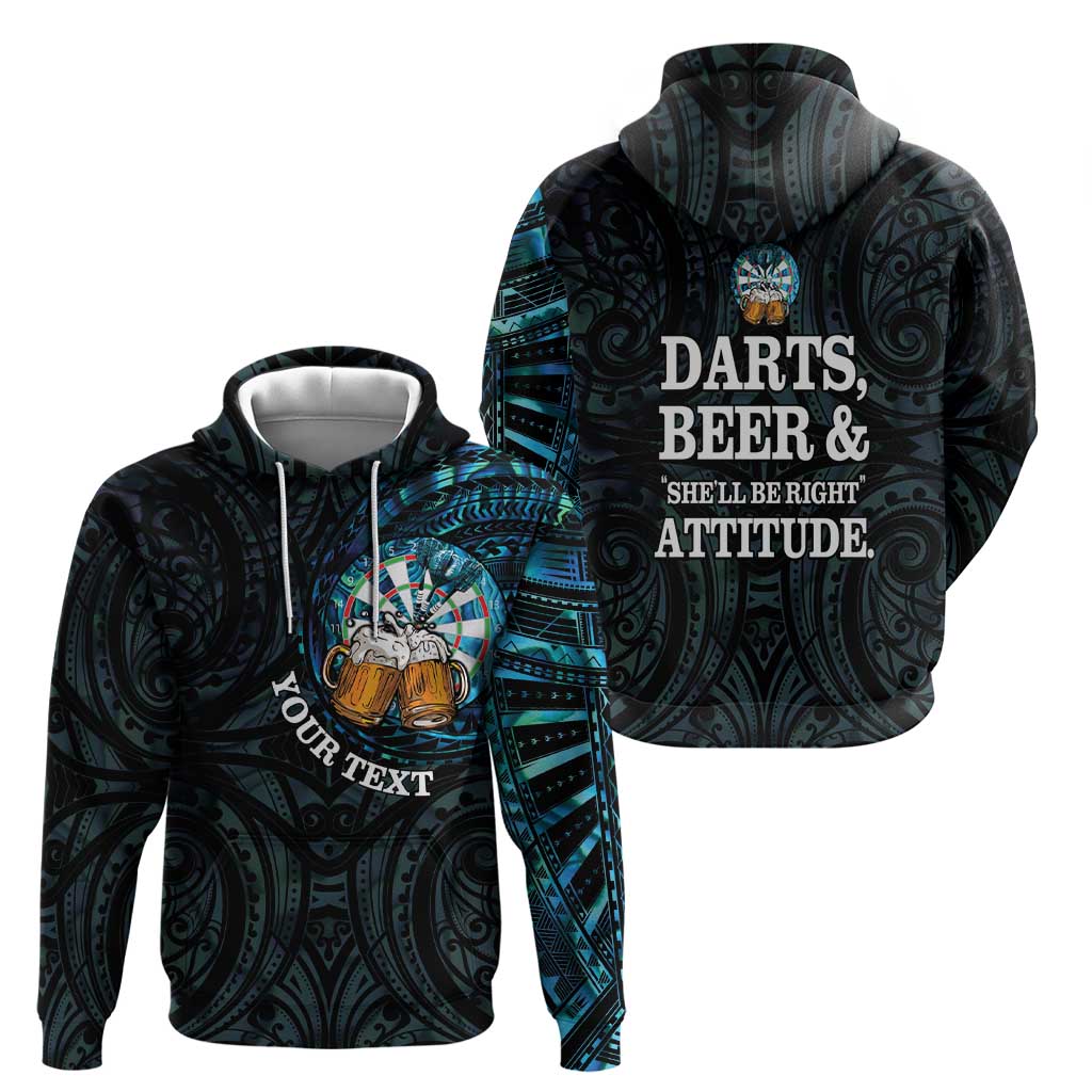 Personalized New Zealand Darts Beer Zip Hoodie Paua Shell Aotearoa Maori Tattoo - Aussie Hoodie