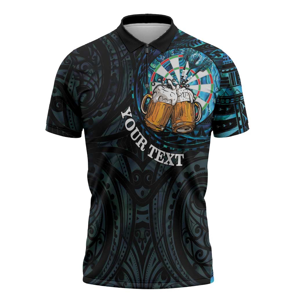 Personalized New Zealand Darts Beer Zipper Polo Shirt Paua Shell Aotearoa Maori Tattoo - Aussie Hoodie