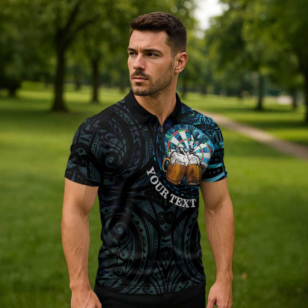 Personalized New Zealand Darts Beer Zipper Polo Shirt Paua Shell Aotearoa Maori Tattoo - Aussie Hoodie