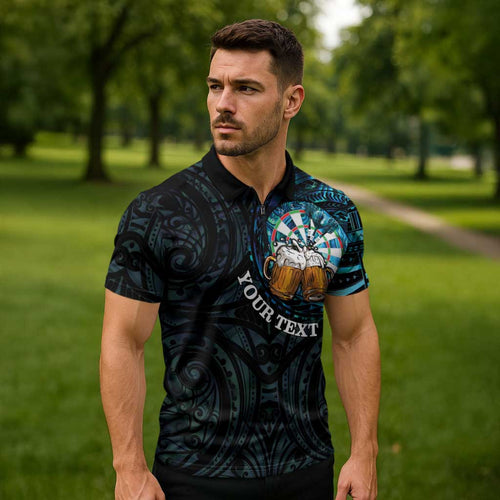 Personalized New Zealand Darts Beer Zipper Polo Shirt Paua Shell Aotearoa Maori Tattoo - Aussie Hoodie
