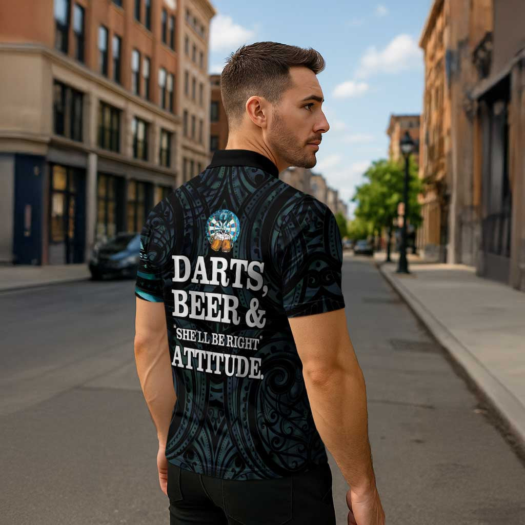 Personalized New Zealand Darts Beer Zipper Polo Shirt Paua Shell Aotearoa Maori Tattoo - Aussie Hoodie