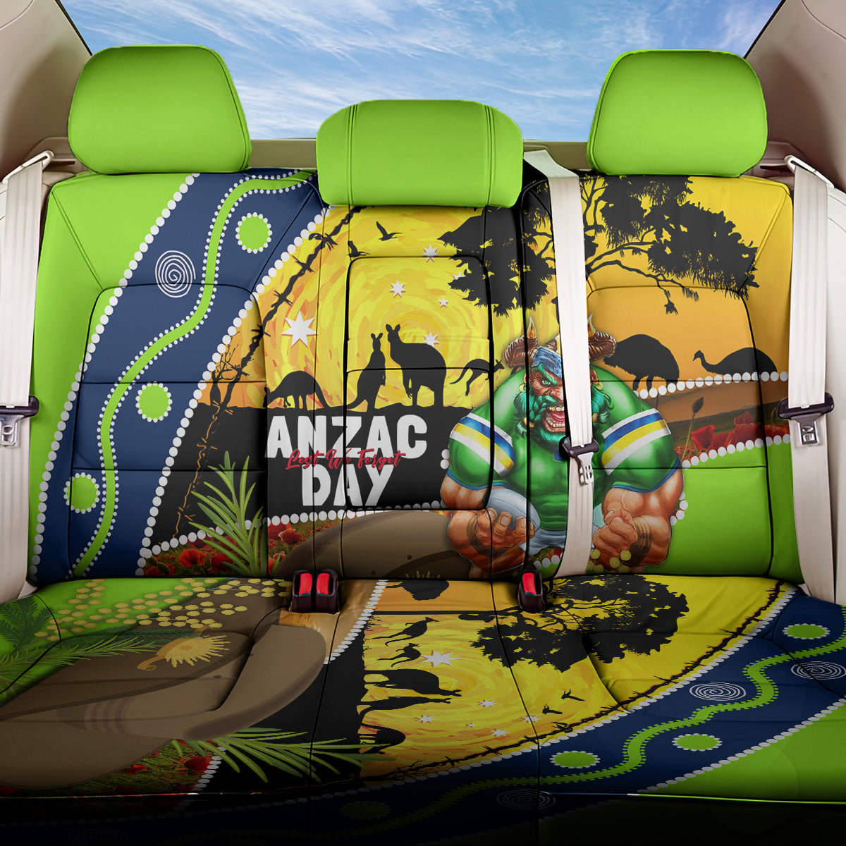 Raiders Rugby ANZAC Day Back Car Seat Cover Green Machine Mascot Rosemary Starry Night