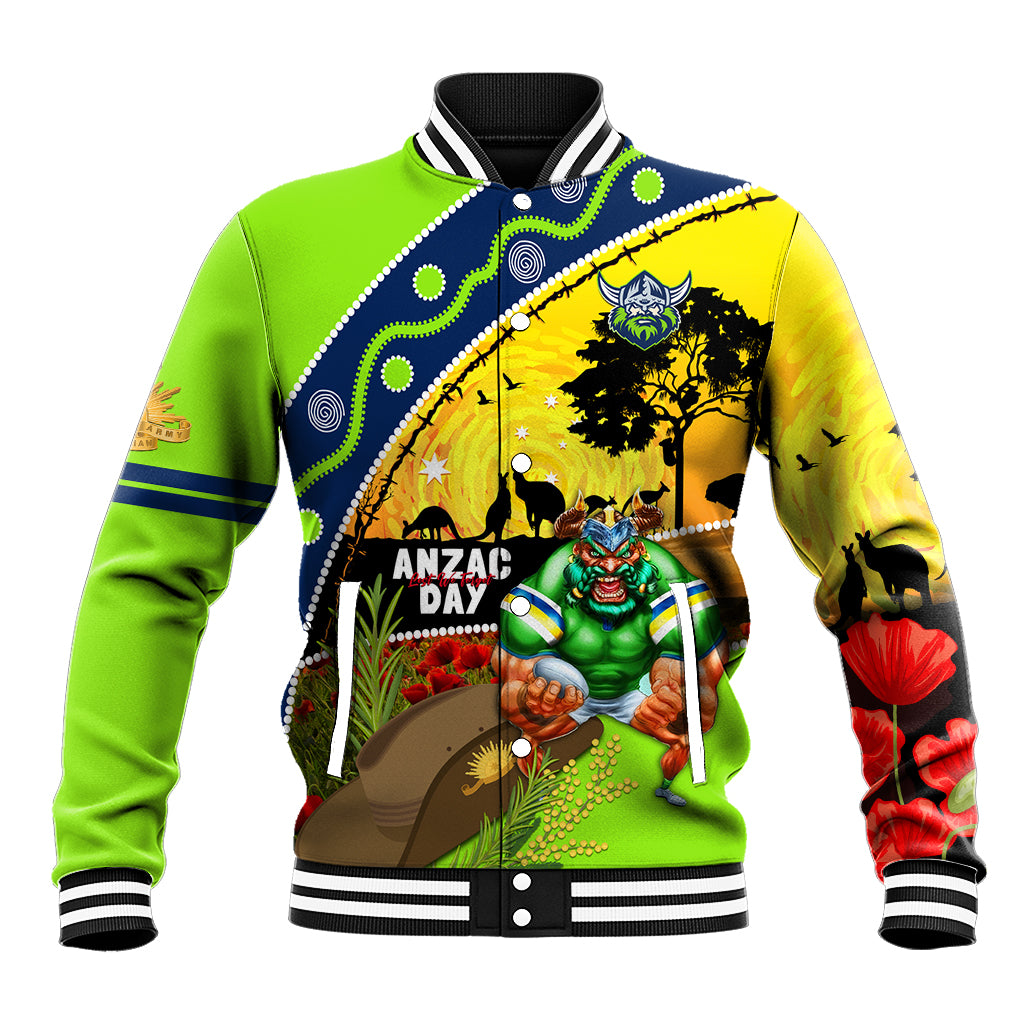 Raiders Rugby ANZAC Day Baseball Jacket Green Machine Mascot Rosemary Starry Night