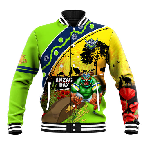 Raiders Rugby ANZAC Day Baseball Jacket Green Machine Mascot Rosemary Starry Night