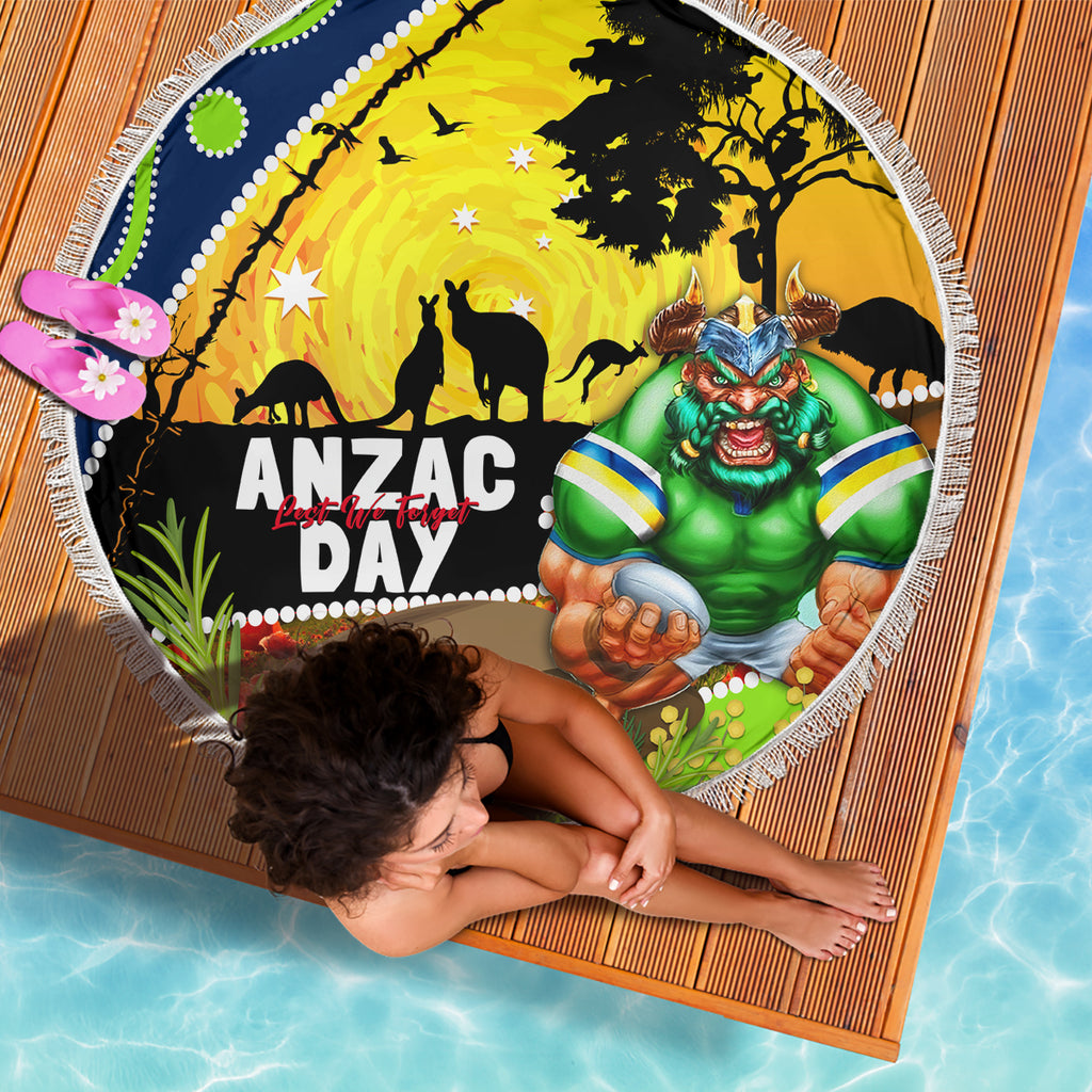 Raiders Rugby ANZAC Day Beach Blanket Green Machine Mascot Rosemary Starry Night