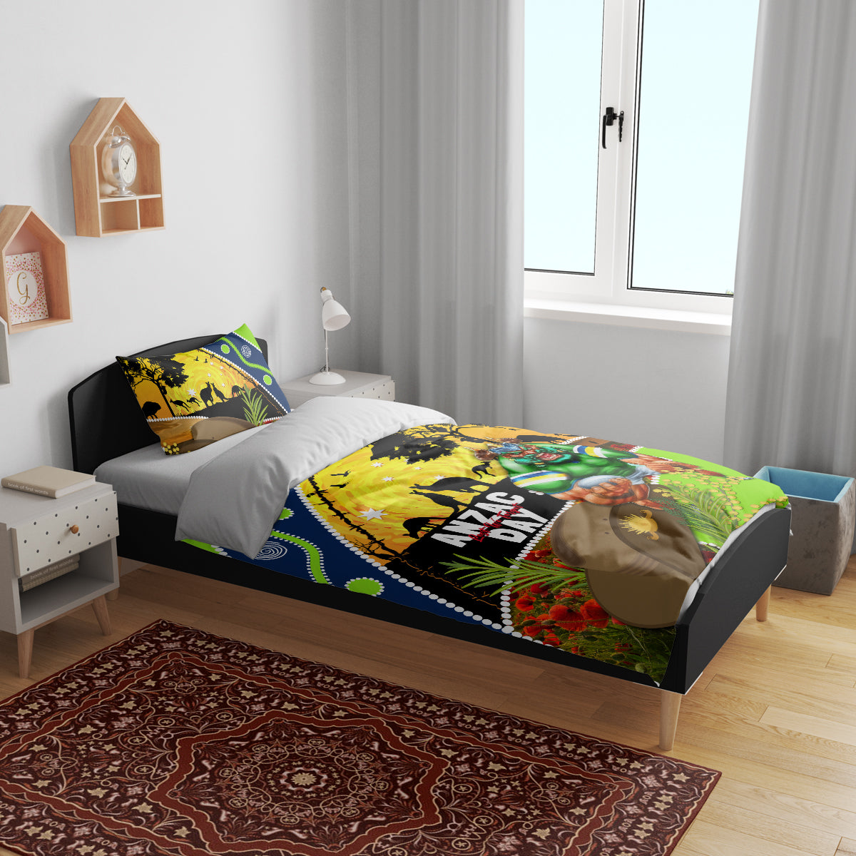 Raiders Rugby ANZAC Day Bedding Set Green Machine Mascot Rosemary Starry Night
