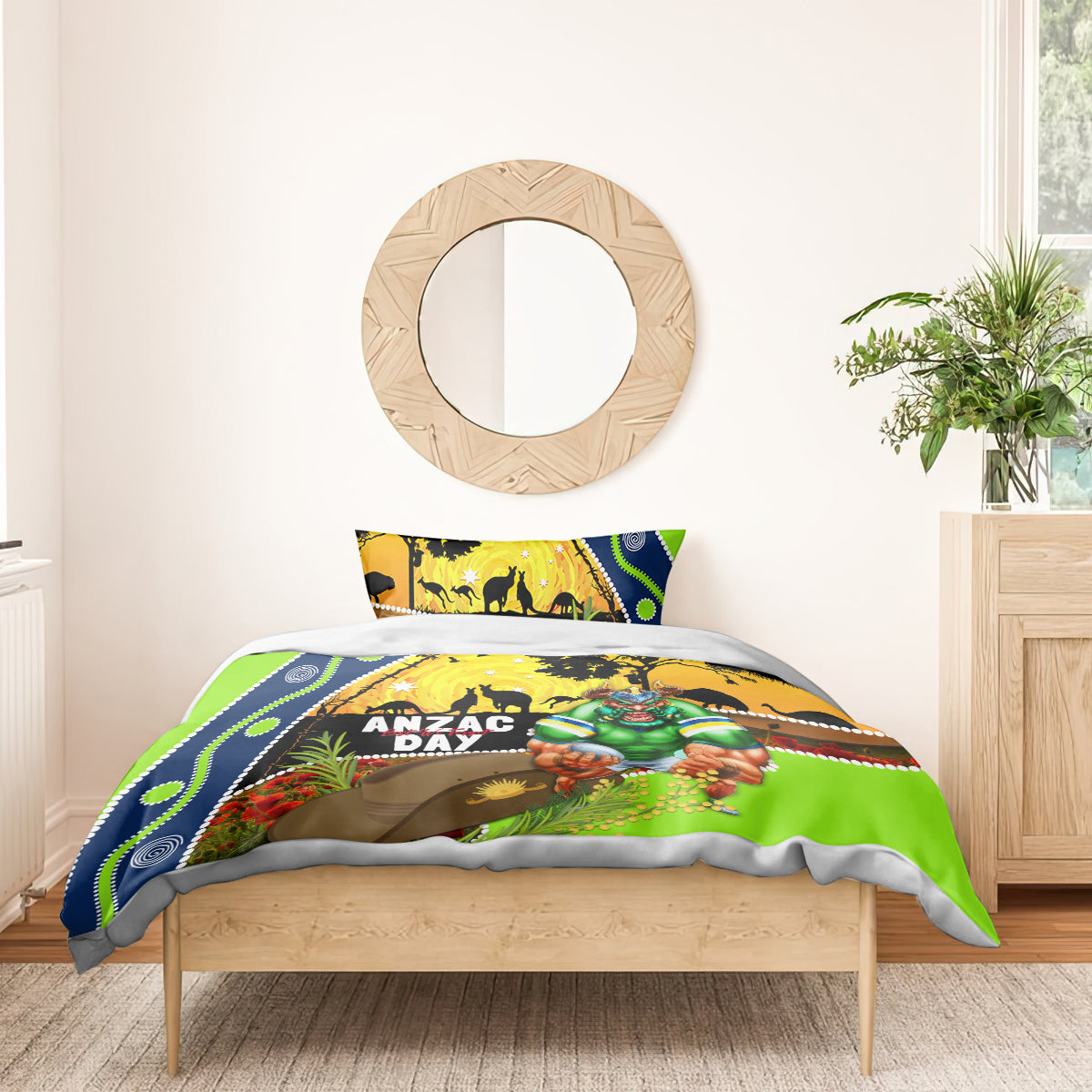 Raiders Rugby ANZAC Day Bedding Set Green Machine Mascot Rosemary Starry Night