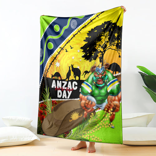 Raiders Rugby ANZAC Day Blanket Green Machine Mascot Rosemary Starry Night