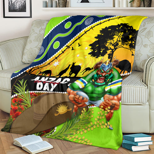 Raiders Rugby ANZAC Day Blanket Green Machine Mascot Rosemary Starry Night