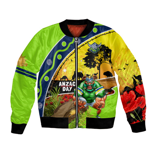 Raiders Rugby ANZAC Day Bomber Jacket Green Machine Mascot Rosemary Starry Night