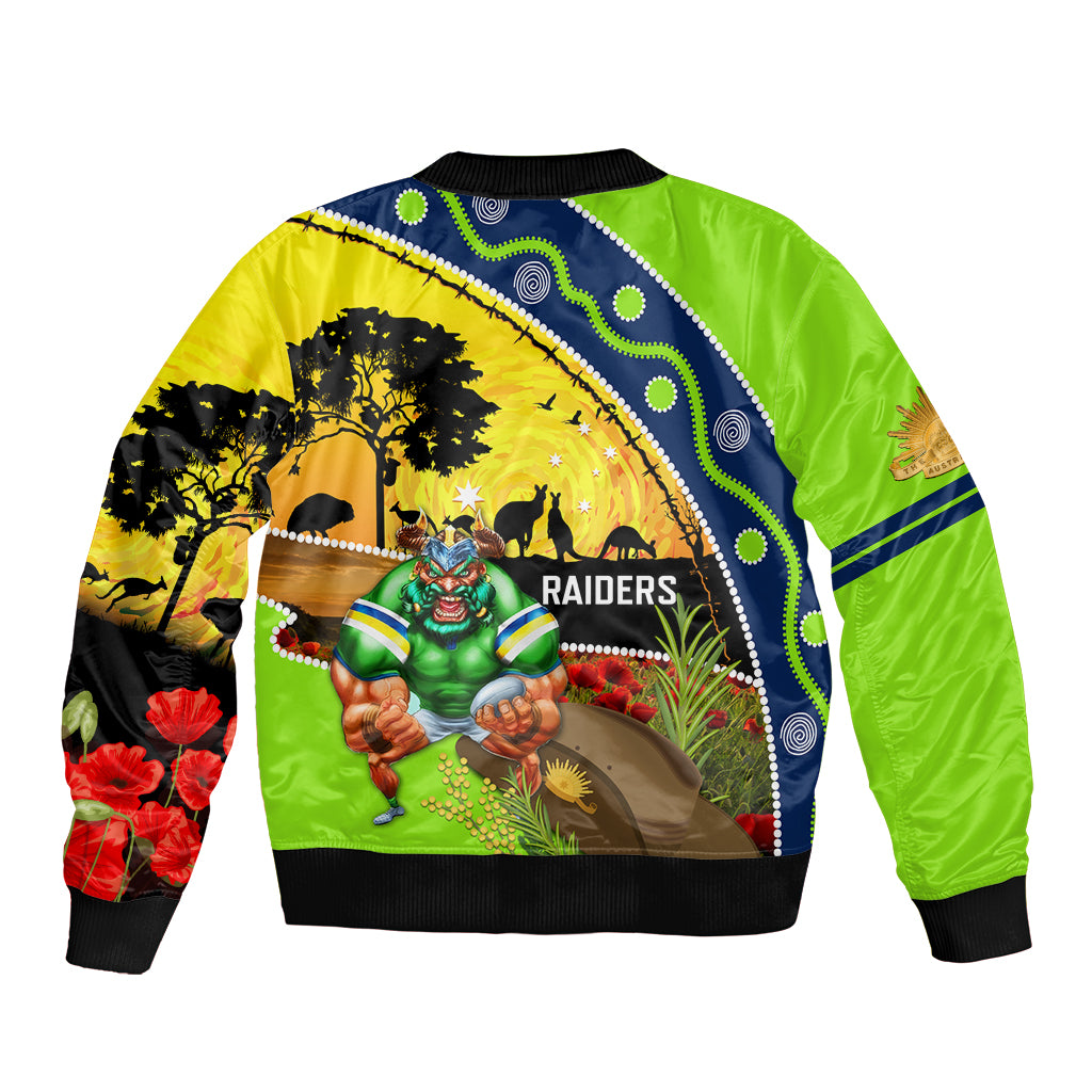 Raiders Rugby ANZAC Day Bomber Jacket Green Machine Mascot Rosemary Starry Night