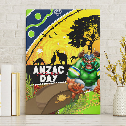 Raiders Rugby ANZAC Day Canvas Wall Art Green Machine Mascot Rosemary Starry Night