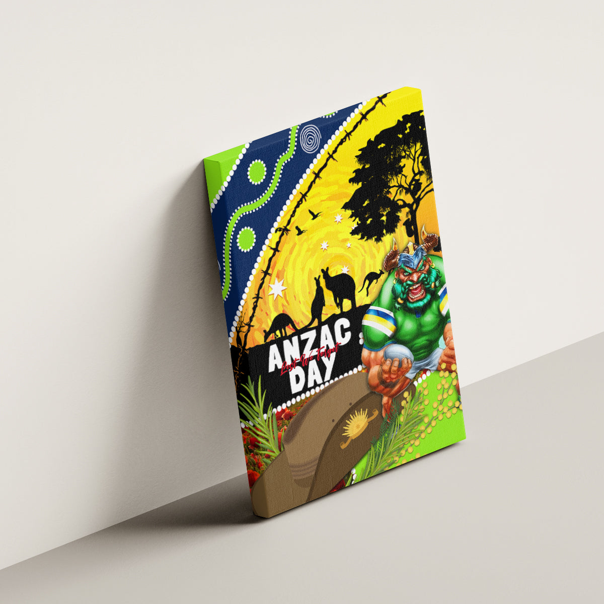 Raiders Rugby ANZAC Day Canvas Wall Art Green Machine Mascot Rosemary Starry Night