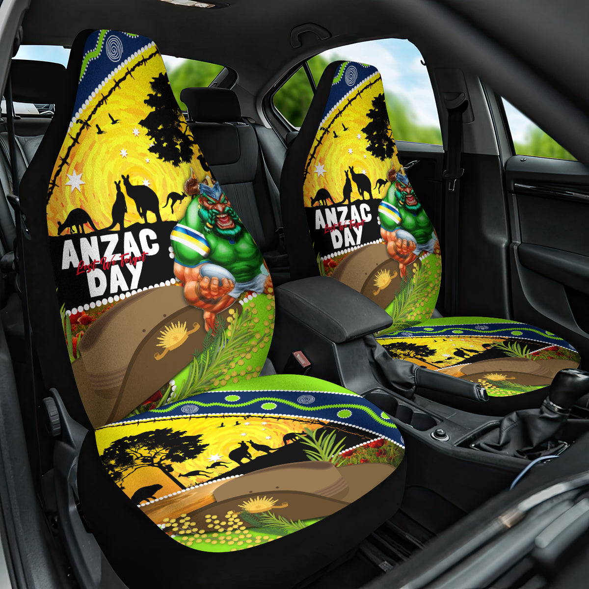 Raiders Rugby ANZAC Day Car Seat Cover Green Machine Mascot Rosemary Starry Night