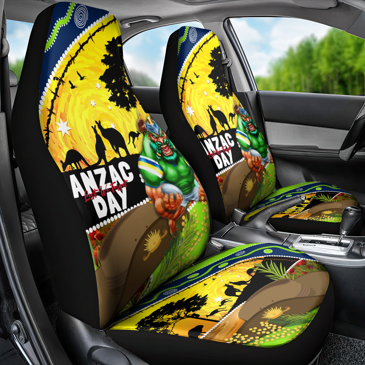 Raiders Rugby ANZAC Day Car Seat Cover Green Machine Mascot Rosemary Starry Night
